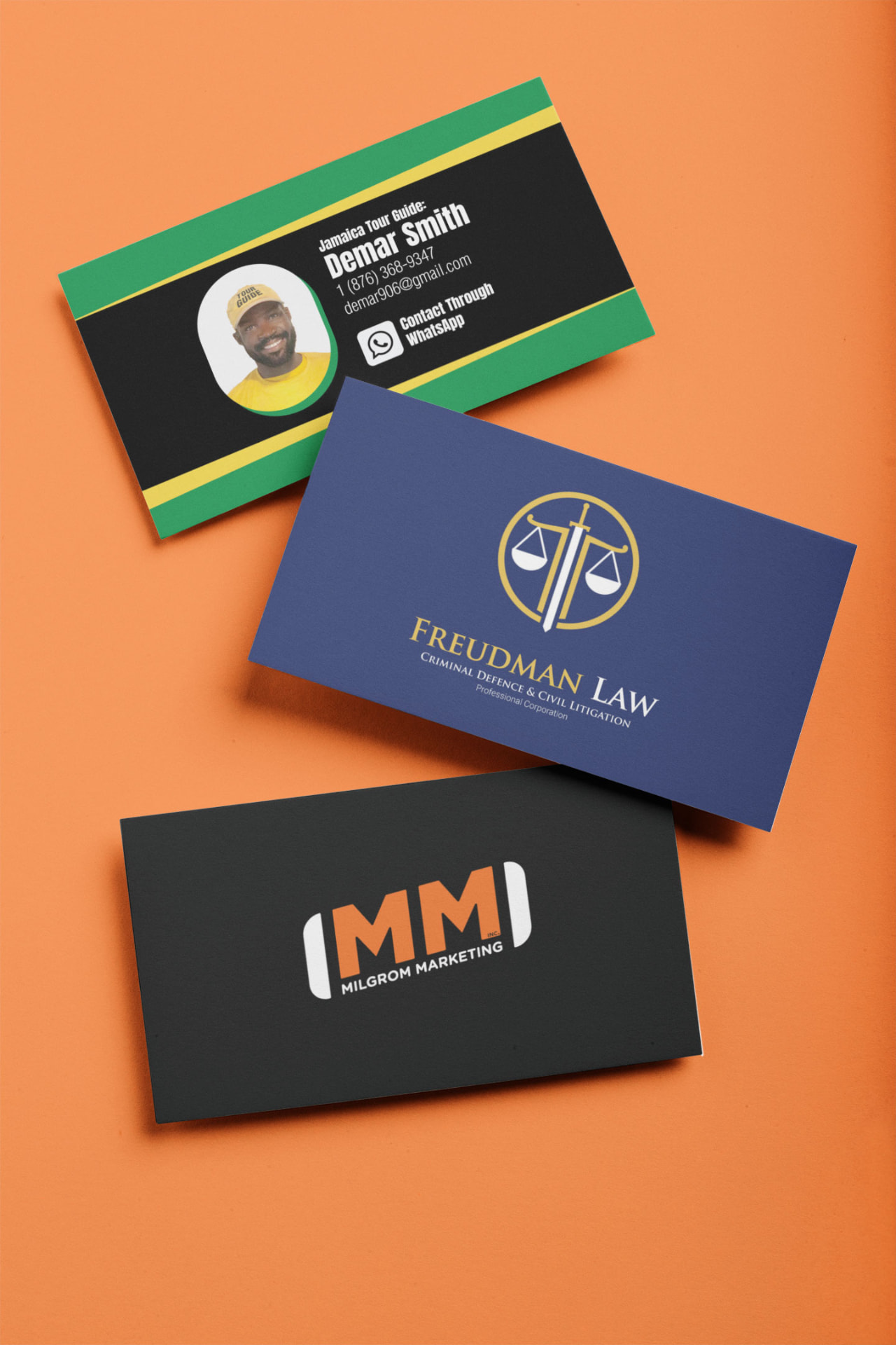 Freudman Law · Demar Smith · Milgrom Marketing: Business Card Suite
